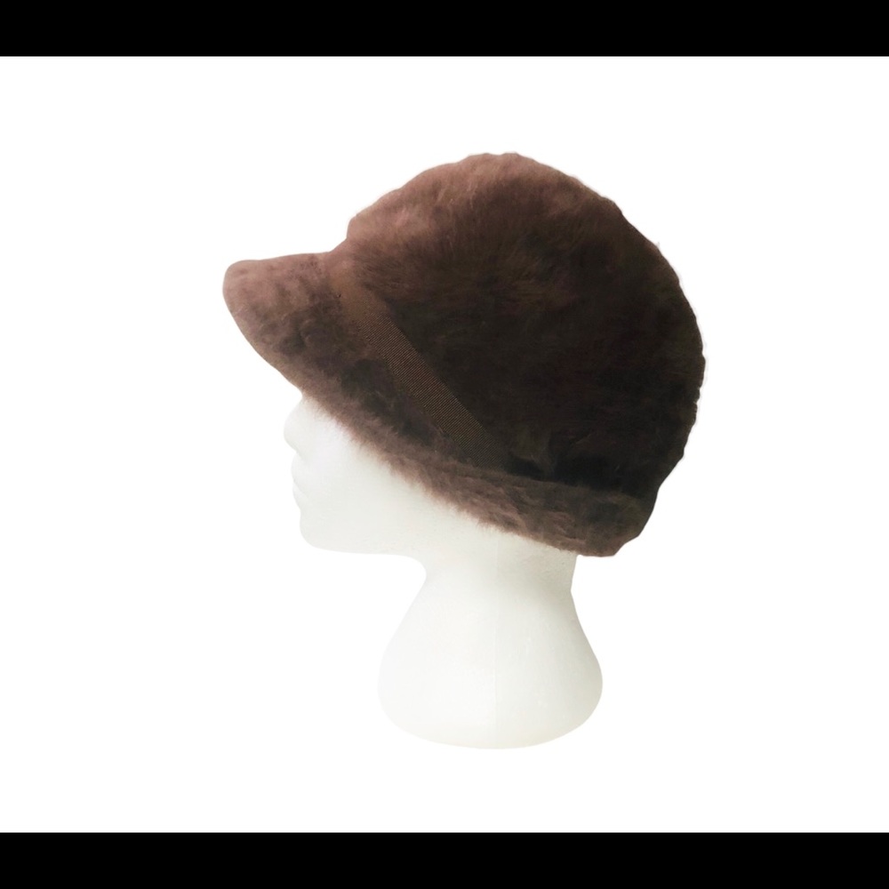 Kangol Design Angora Brimmed Hat Light Brown Ribbon Trim 23" Circumference